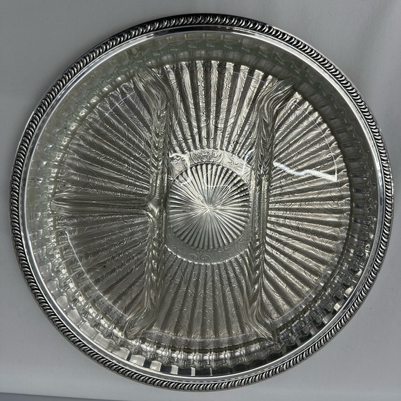 CSW Silverplate 12” Round Tray with 10” Glass Insert - Picture 1 of 7
